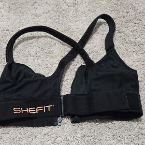 SHEFIT Black Sports Bra with Gold Logo Size Luxe